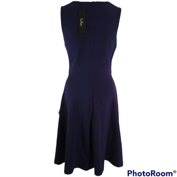 Lulu's Sleeveless Dress V-Neck  Navy Blue Zipper Back - Picture 2 of 4